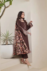 BATIK-3PC DHANAK EMBROIDERED SHIRT WITH COURTRAI PRINTED SHAWL AND TROUSER-ADR-4277