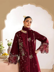 MAHNUR-3PC DHANAK EMBROIDERED SHIRT WITH DHANAK EMBROIDERED SHAWL AND TROUSER-ADR-5277