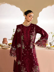 MAHNUR-3PC DHANAK EMBROIDERED SHIRT WITH DHANAK EMBROIDERED SHAWL AND TROUSER-ADR-5277