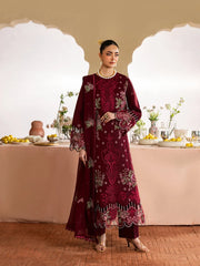 MAHNUR-3PC DHANAK EMBROIDERED SHIRT WITH DHANAK EMBROIDERED SHAWL AND TROUSER-ADR-5277