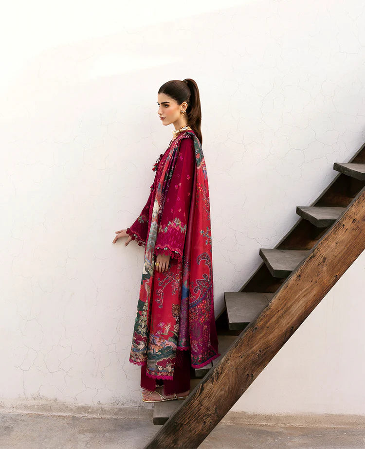 REPUBLIC-3PC DHANAK EMBROIDERED SHIRT WITH COURTRAI PRINTED SHAWL & DHANAK TOUSER-ADR-4278