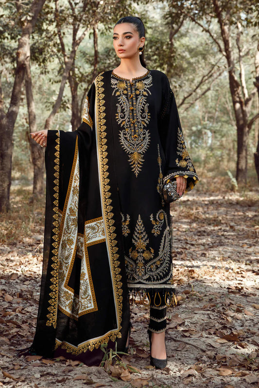 MARIA.B-3PC KHADDAR EMBROIDERED SHIRT WITH COURTRAI PRINTED SHAWL & TROUSER -ADR-4157
