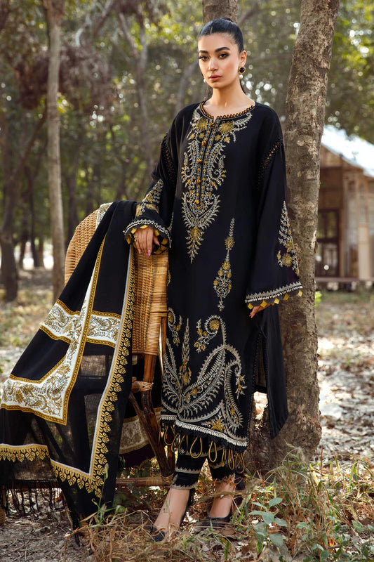 MARIA.B-3PC KHADDAR EMBROIDERED SHIRT WITH COURTRAI PRINTED SHAWL & TROUSER -ADR-4157