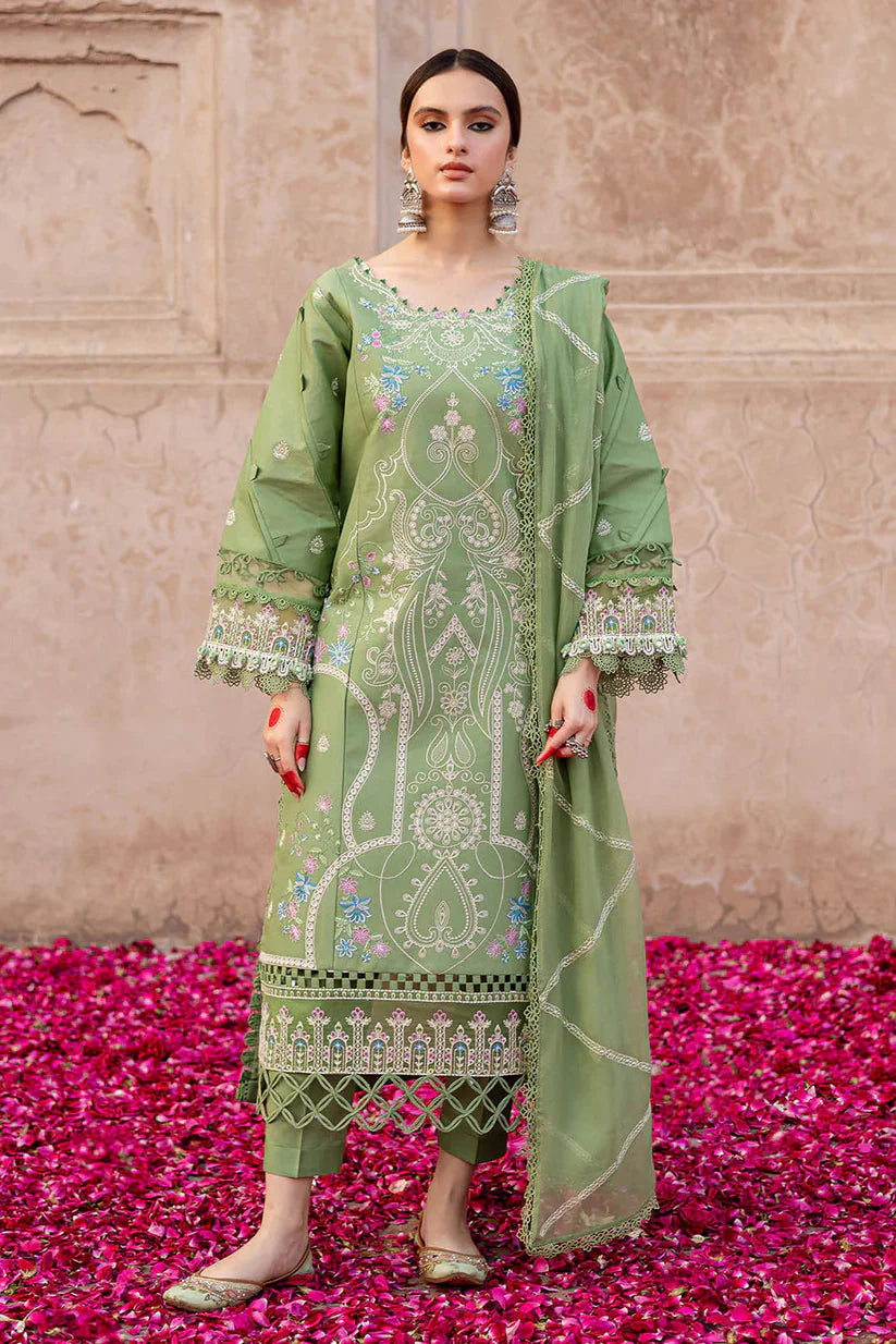MAHNUR - 3PC LAWN EMBROIDERED SHIRT WITH CHIFFON EMBROIDERED DUPATTA AND TROUSER-ADR-4538
