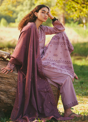 MARIA B - 3PC DHANAK EMBROIDERED SHIRT WITH DHANAK EMBROIDERED SHAWL AND TROUSER-ADR-3101