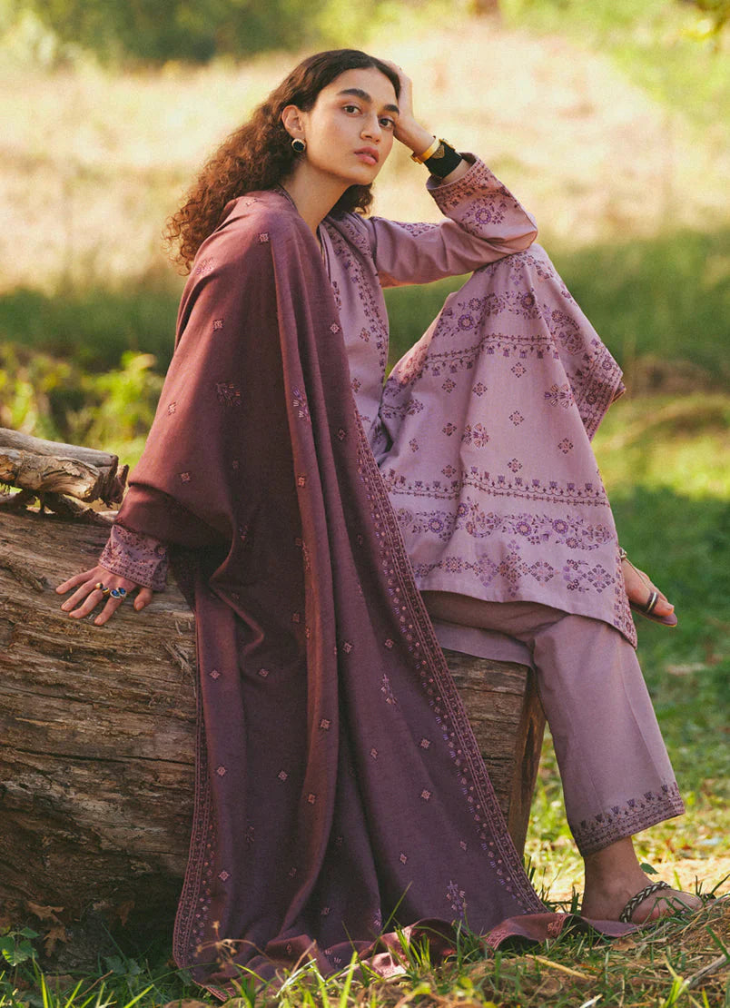 MARIA B - 3PC DHANAK EMBROIDERED SHIRT WITH DHANAK EMBROIDERED SHAWL AND TROUSER-ADR-3101