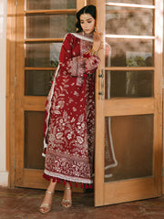 MAHNUR-3PIECE LAWN EMBROIDERED SHIRT WITH KHADDI NET EMB DUPATTA AND TROUSER-ADR-4700