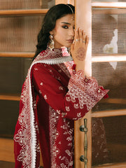 MAHNUR-3PIECE LAWN EMBROIDERED SHIRT WITH KHADDI NET EMB DUPATTA AND TROUSER-ADR-4700