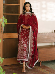 MAHNUR-3PIECE LAWN EMBROIDERED SHIRT WITH KHADDI NET EMB DUPATTA AND TROUSER-ADR-4700