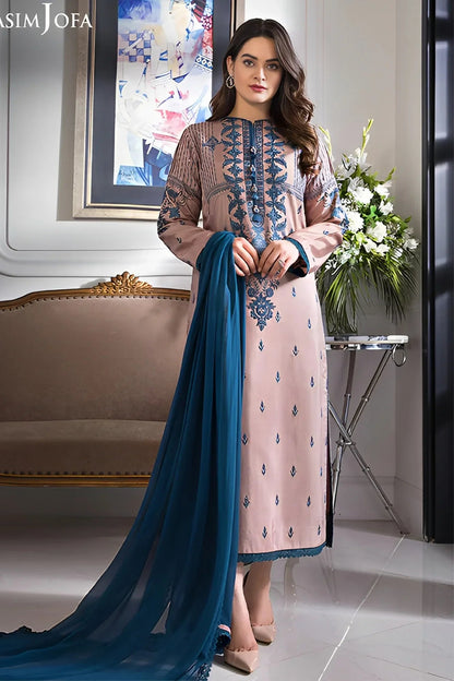 ASIM JOFA-3PC DHANAK EMBROIDERED SHIRT WITH BAMBER CHIFFON DUPATTA-ADR-4079