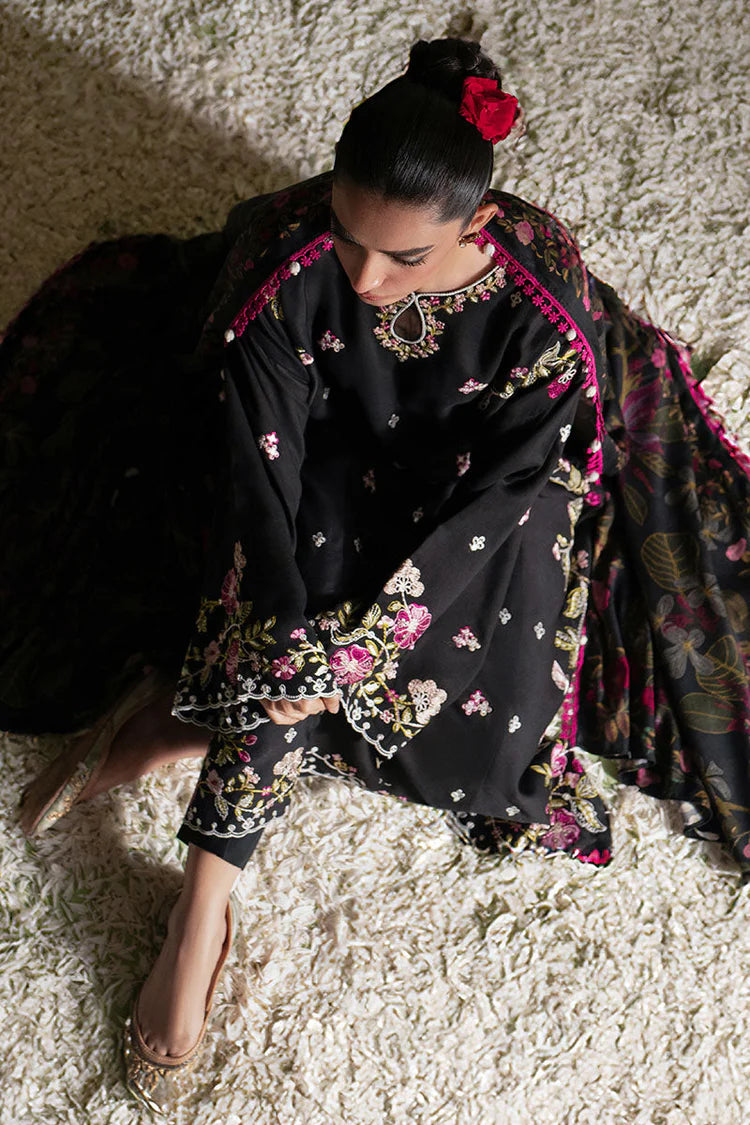 CROSS STITCH-3PC DHANAK EMBROIDERED SHIRT WITH COURTRAI PRINTED SHAWL AND TROUSER-ADR-4276