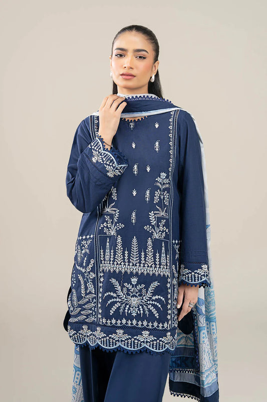MARIA B-3PC DHANAK EMBROIDERED SHIRT WITH COUTRAI WOOL PRINTED SHAWL AND TROUSER-ADR-4176