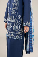 MARIA B-3PC DHANAK EMBROIDERED SHIRT WITH COUTRAI WOOL PRINTED SHAWL AND TROUSER-ADR-4176
