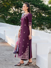 IZEL-3PC LAWN EMBROIDERED SHIRT WITH CHIFFON PRINT DUPATTA AND EMB TROUSER-ADR-4839