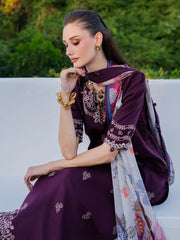 IZEL-3PC LAWN EMBROIDERED SHIRT WITH CHIFFON PRINT DUPATTA AND EMB TROUSER-ADR-4839