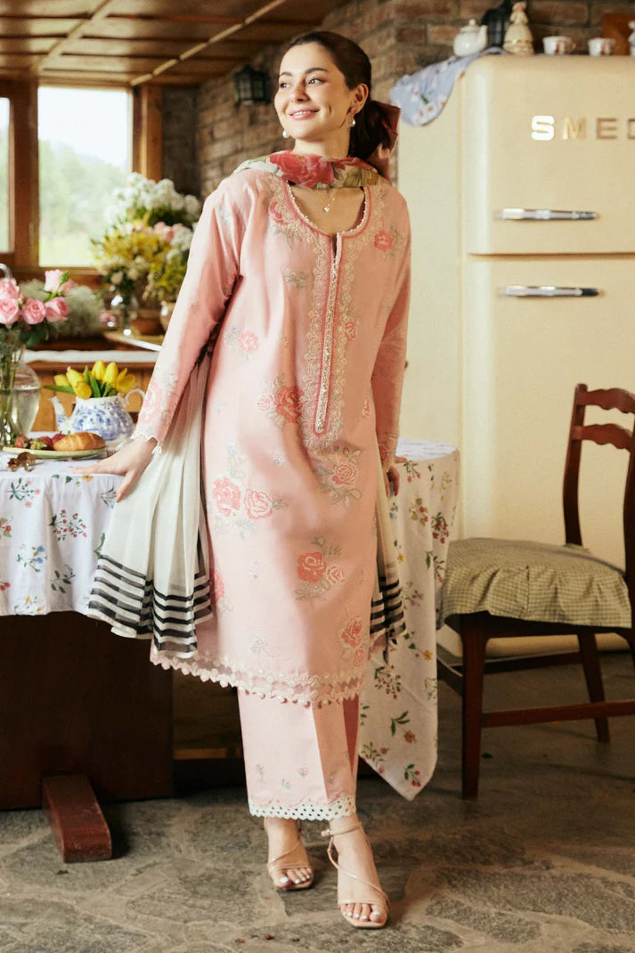 ZAHRA SHAHJAHAN- 3PC LAWN EMBROIDERED SHIRT WITH DIAMOND PRINT DUPATTA-ADR-2852