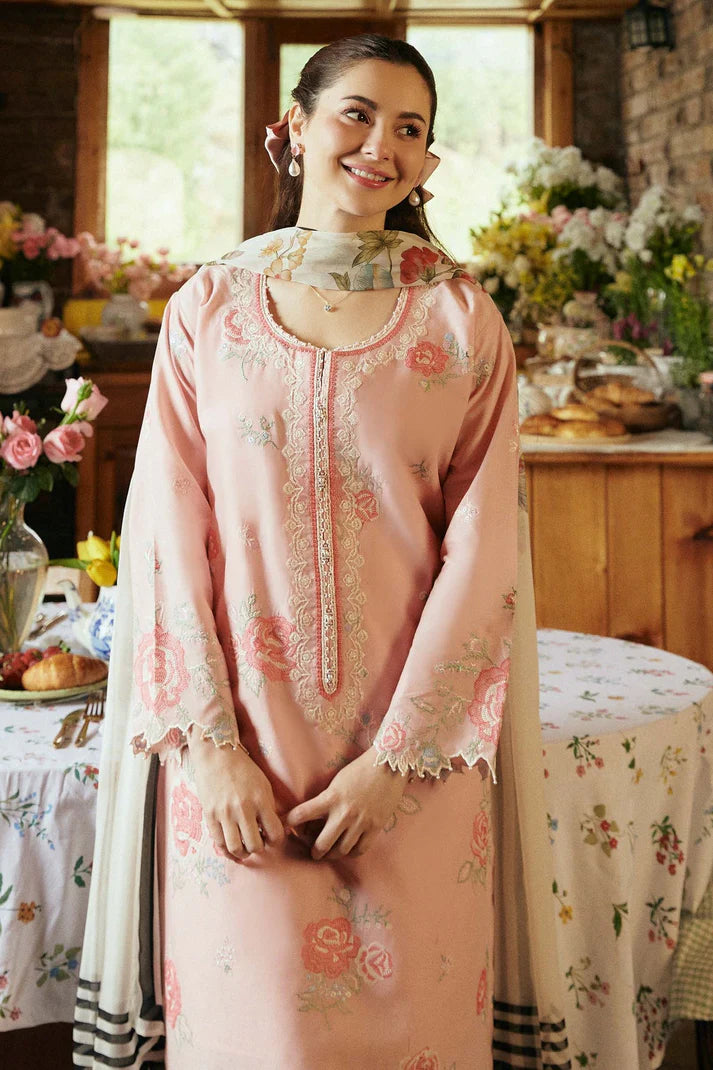 ZAHRA SHAHJAHAN- 3PC LAWN EMBROIDERED SHIRT WITH DIAMOND PRINT DUPATTA-ADR-2852