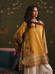ETHNC-3PC DHANAK EMBROIDERED SHIRT WITH COUTRAI PRINTED SHAWL TYE&DYE DUPATTA SHAWL AND TROUSER-ADR-5230