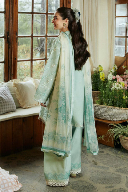 ZARA SHAHJAHAN-3PC DHANAK EMBROIDERED SHIRT WITH CORTRAI WOOL PRINTED SHAWL AND EMB TROUSER-ADR-4112