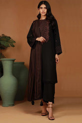 ZARASHAHJAHAN- 3PC DHANAK EMBROIDERED SHIRT WITH WOOL PRINT SHAWL & TROUSER-ADR-3118