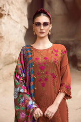 MARIA-B- 3PC DHANAK EMBROIDERED SHIRT WITH COURTRAI PRINTED SHAWL AND TROUSER-ADR-1203