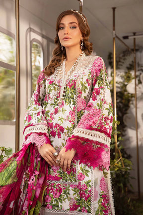 MARIA.B-3PC LAWN PRINTED EMB SHIRT WITH CHIFFON PRINT DUPATTA AND PRINT TROUSER-ADR-2529