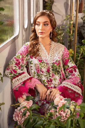 MARIA.B-3PC LAWN PRINTED EMB SHIRT WITH CHIFFON PRINT DUPATTA AND PRINT TROUSER-ADR-2529
