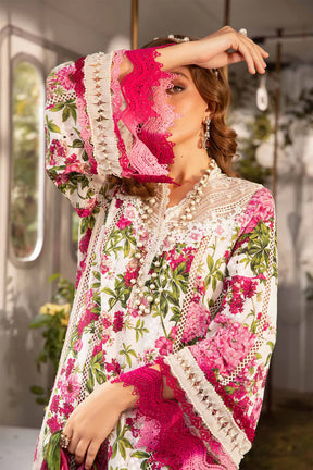 MARIA.B-3PC LAWN PRINTED EMB SHIRT WITH CHIFFON PRINT DUPATTA AND PRINT TROUSER-ADR-2529