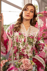 MARIA.B-3PC LAWN PRINTED EMB SHIRT WITH CHIFFON PRINT DUPATTA AND PRINT TROUSER-ADR-2529