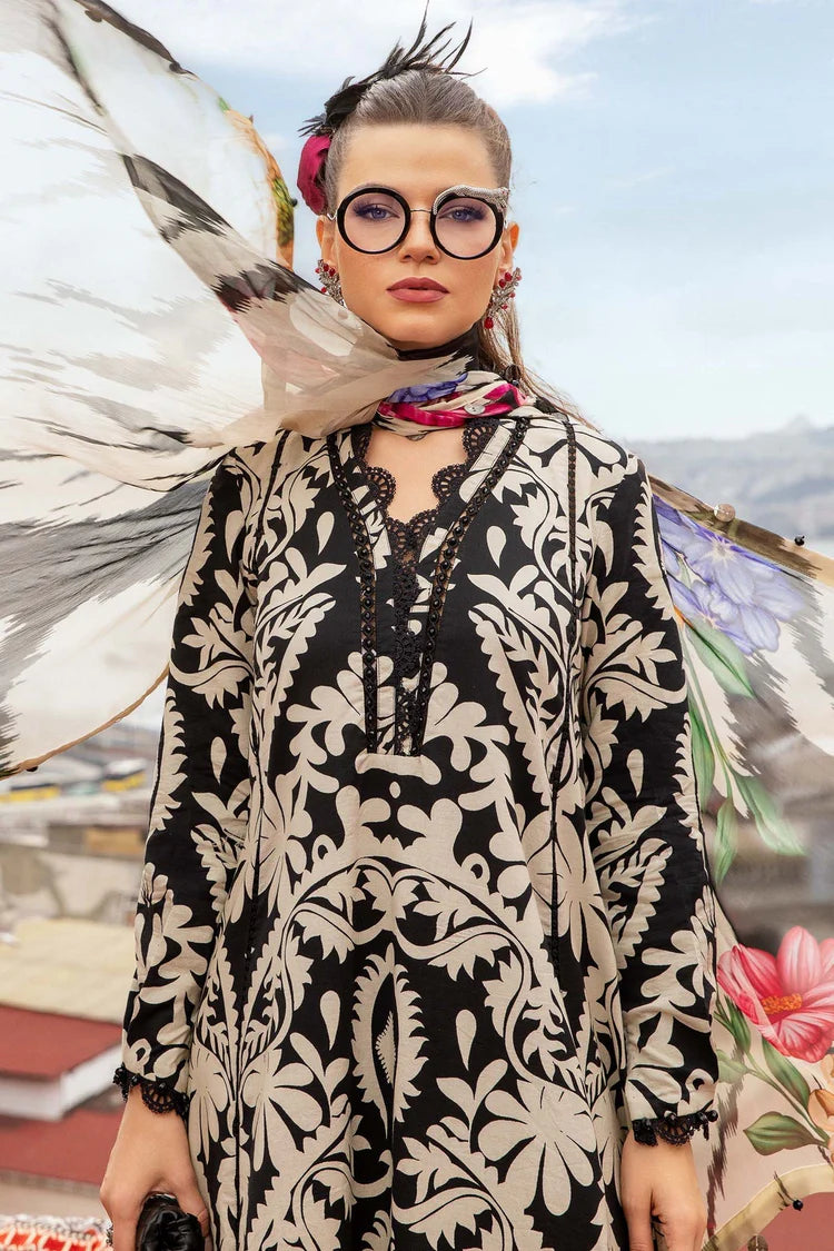 MARIA.B-3PC KHADDAR PRINTED EMB SHIRT WITH KHADDAR PRINTED DUPATTA AND PRINTED TROUSER-ADR-2629