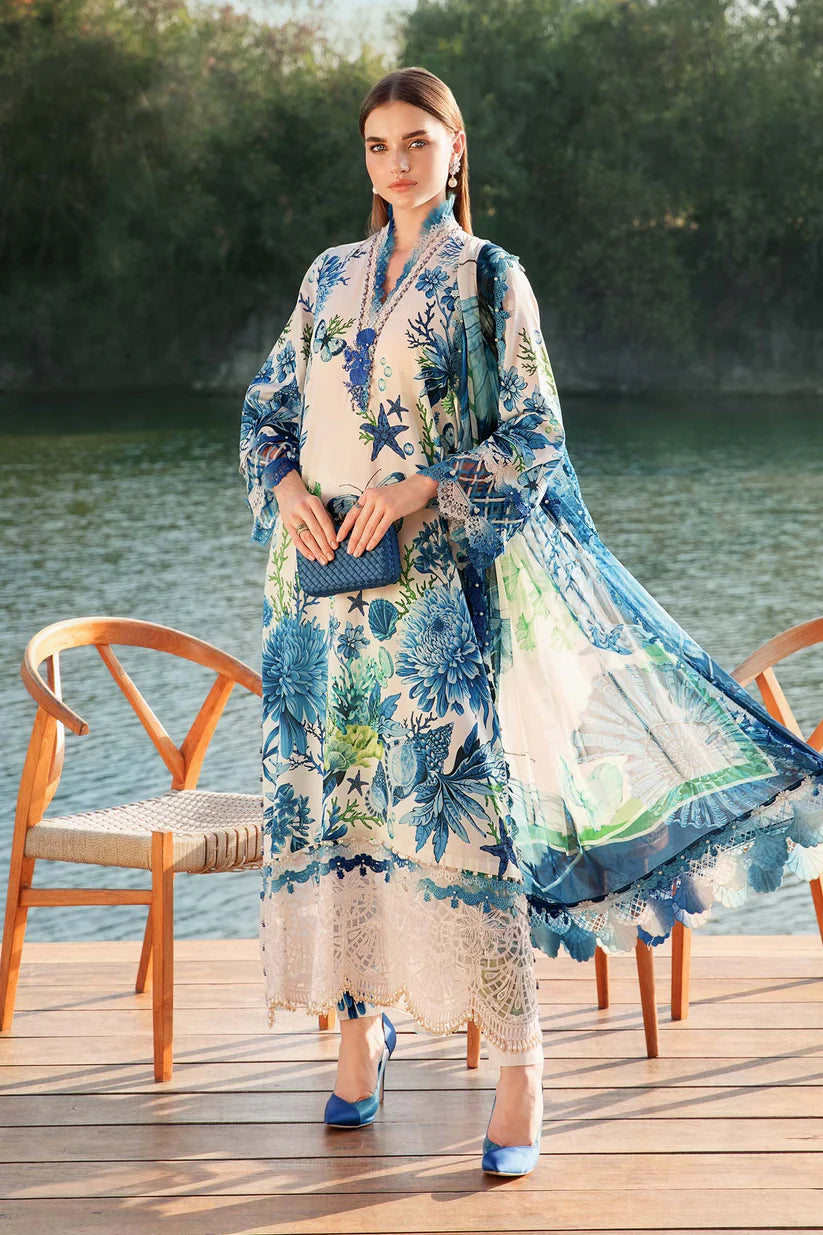 MARIA.B-3PC LAWN EMBROIDERED PRINTED SHIRT WITH CHIFFON PRINT DUPATTA AND PRINT TROUSER-ADR-