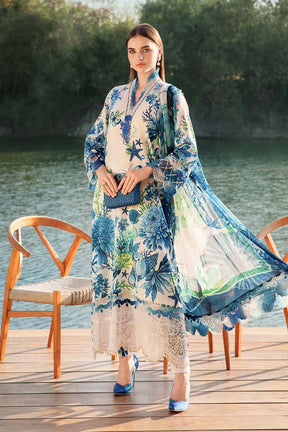 MARIA.B-3PC LAWN EMBROIDERED PRINTED SHIRT WITH CHIFFON PRINT DUPATTA AND PRINT TROUSER-ADR-