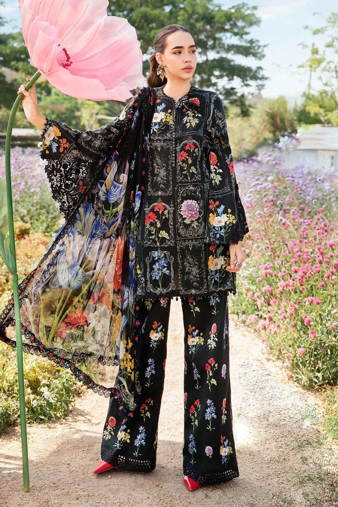 MARIA.B-3PC LAWN EMBROIDERED PRINTED SHIRT WITH CHIFFON PRINT DUPATTA AND PRINT TROUSER-ADR-2521