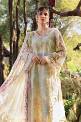 MARIA.B-3PC LAWN PRINTED CHIKAN EMB SHIRT WITH SILK PRINTED DUPATTA AND TROUSER-ADR-034