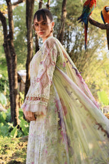 MARIA.B-3PC LAWN PRINTED CHIKAN EMB SHIRT WITH SILK PRINTED DUPATTA AND TROUSER-ADR-034