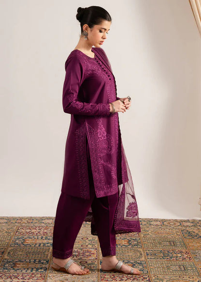 MARYAM & MARIA-3PC DHANAK EMBROIDERED SHIRT WITH ORGANZA EMBROIDERED DUPATTA & TROUSER-ADR-4063