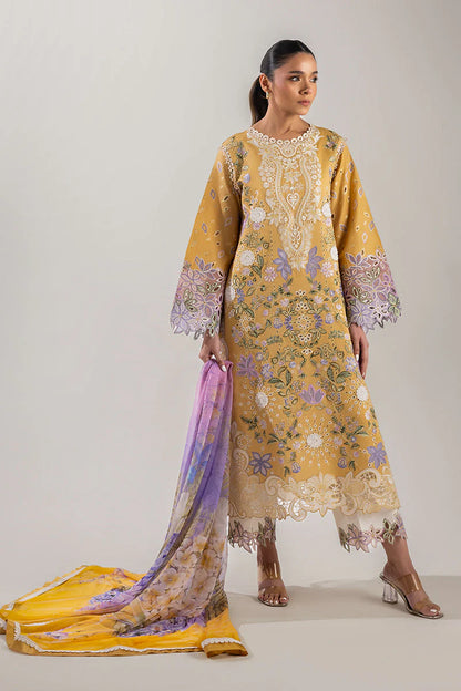 MUSHQ-3PC DHANAK CHIKAN EMBROIDERED SHIRT WITH COURTRAI PRINTED SHAWL & EMB TROUSER-ADR-4088