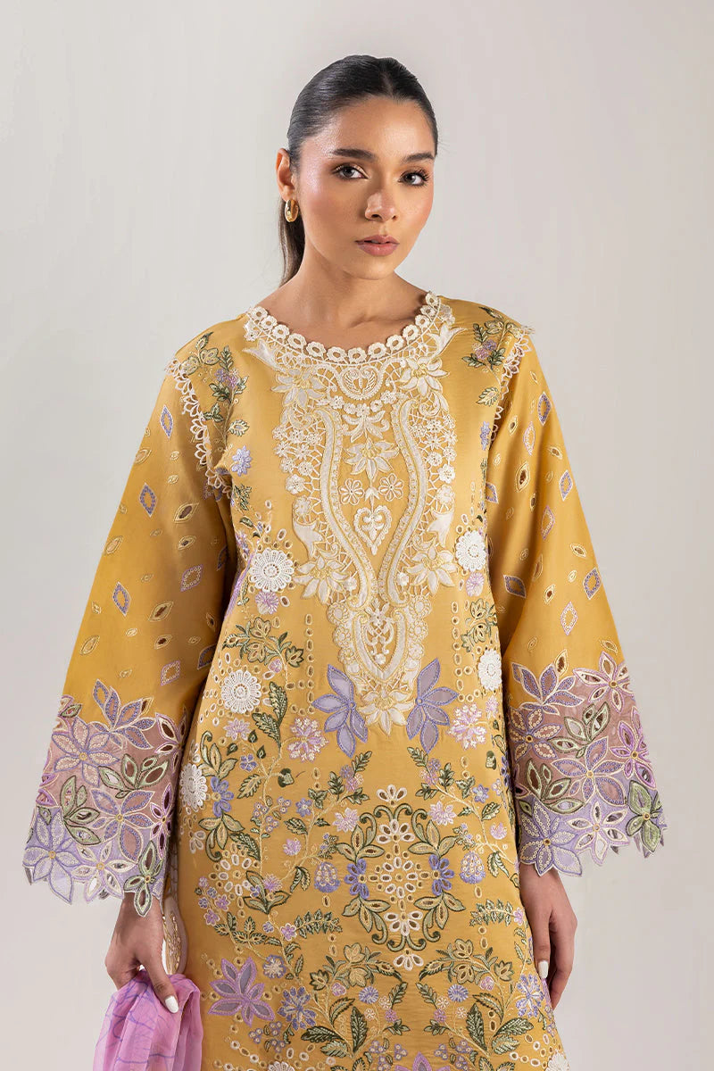 MUSHQ-3PC DHANAK CHIKAN EMBROIDERED SHIRT WITH COURTRAI PRINTED SHAWL & EMB TROUSER-ADR-4088