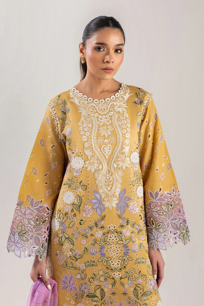 MUSHQ-3PC DHANAK CHIKAN EMBROIDERED SHIRT WITH COURTRAI PRINTED SHAWL & EMB TROUSER-ADR-4088