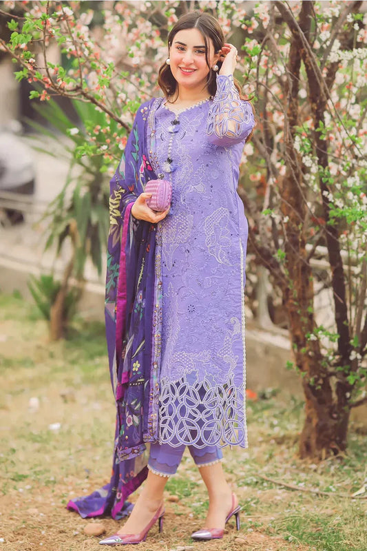 MUSHQ - 3PC DHANAK EMBROIDEREDSHIRT WITH COUTURE PRINTED SHAWL-ADR-4070