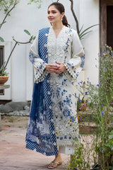 MOTIFZ-3PC LAWN HEAVY EMBROIDERED SHIRT WITH SILK PRINTED DUPATTA AND TROUSER-ADR-4906
