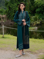 YARDS-3PC DHANAK EMBROIDERED SHIRT WITH COUTRAI PRINTED SHAWL AND TROUSER-ADR-5272