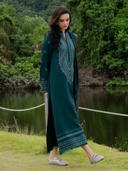 YARDS-3PC DHANAK EMBROIDERED SHIRT WITH COUTRAI PRINTED SHAWL AND TROUSER-ADR-5272