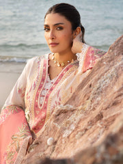 MAHNUR-3PC LAWN CHIKAN HEAVY EMBROIDERED SHIRT WITH KHADDI NET EMBROIDERED DUPATTA AND TROUSER-ADR-4734