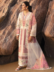 MAHNUR-3PC LAWN CHIKAN HEAVY EMBROIDERED SHIRT WITH KHADDI NET EMBROIDERED DUPATTA AND TROUSER-ADR-4734