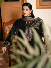 IZEL-3PC DHANAK EMBROIDERED SHIRT WITH COURTRAI PRINTED SHAWL & TROUSER-ADR-4389