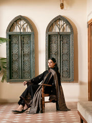 IZEL-3PC DHANAK EMBROIDERED SHIRT WITH COURTRAI PRINTED SHAWL & TROUSER-ADR-4389