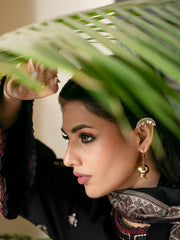 IZEL-3PC DHANAK EMBROIDERED SHIRT WITH COURTRAI PRINTED SHAWL & TROUSER-ADR-4389