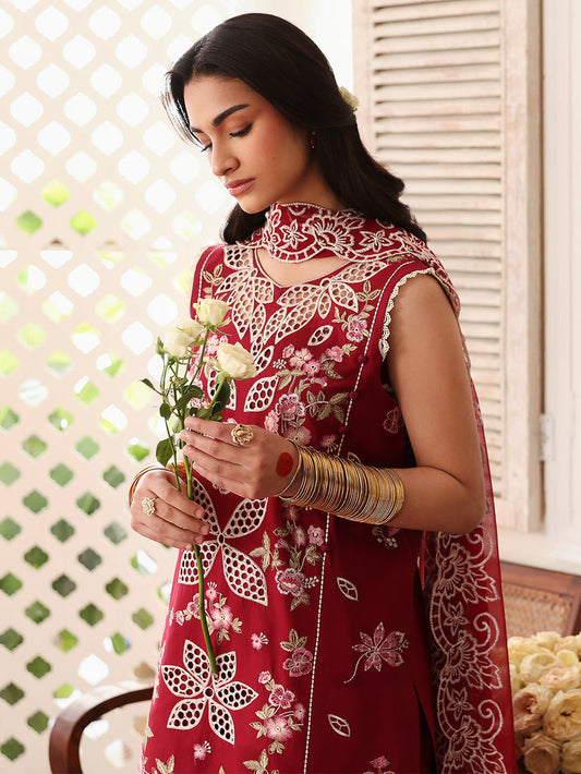 MAHNUR-3PC LAWN EMBROIDERED SHIRT WITH MONARK EMBROIDERED DUAPATTA AND TROUSER-ADR-3717