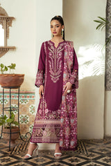 JAZMIN-3PC DHANAK EMBROIDERED SHIRT WITH COURTRAI WOOL PRINTED SHAWL AND TROUSER-ADR-4185